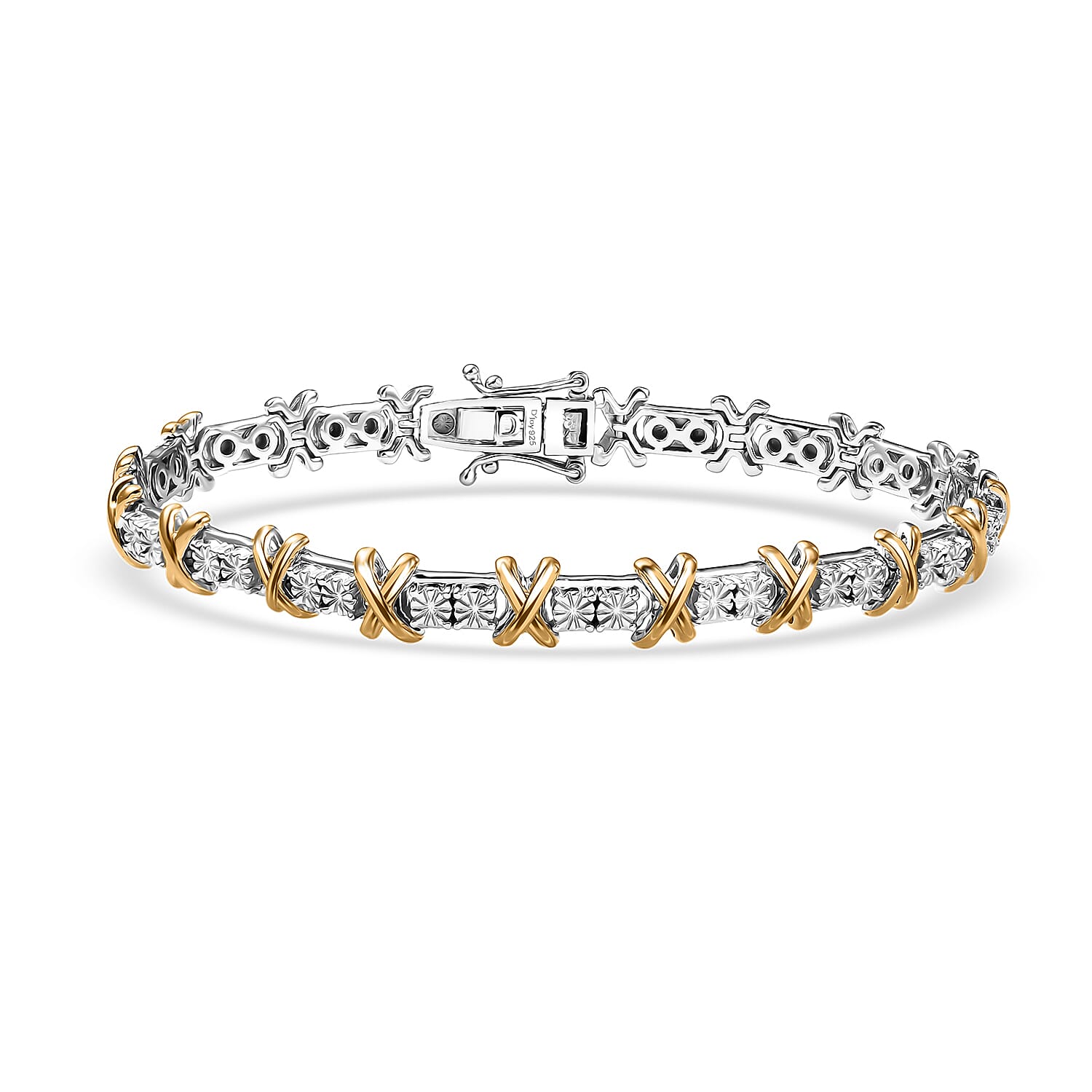 D'Joy 18K Vermeil YG and Rhodium Over Sterling Silver XOXO Bracelet (6.50 In) (12.25 g)