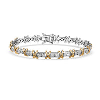 D'Joy 18K Vermeil YG and Rhodium Over Sterling Silver XOXO Bracelet (6.50 In) (12.25 g)