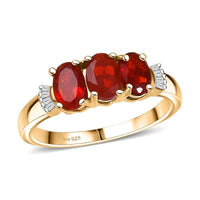 D'Joy Mexican Cherry Fire Opal, Diamond Ring in 18K Vermeil YG Over Sterling Silver (Size 10.0) 0.90 ctw
