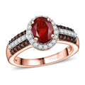 D'Joy Mexican Cherry Fire Opal, White and Champagne Zircon Ring in 18K Vermeil RG Over Sterling Silver (Size 10.0) 1.35 ctw - Sticky add to cart bar