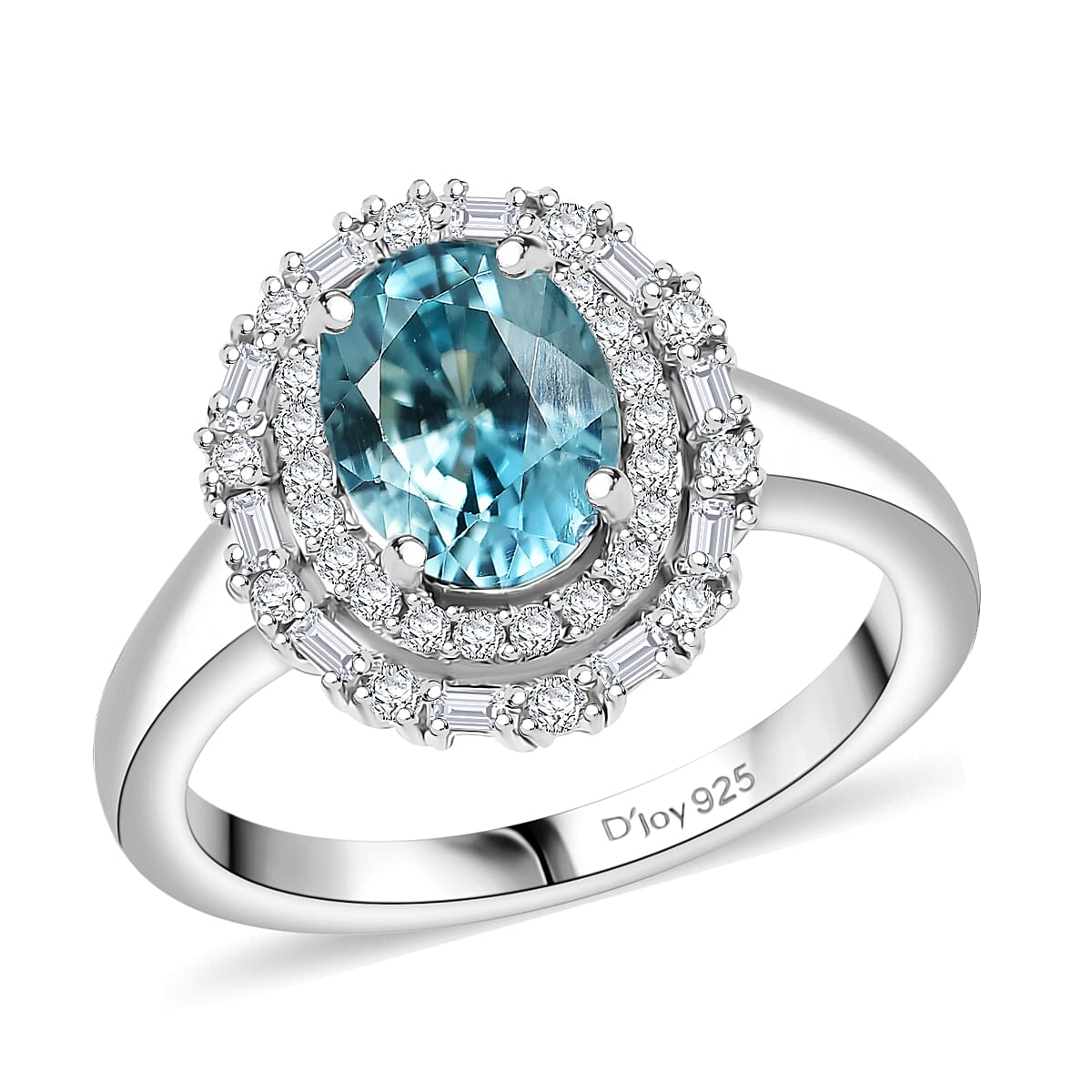 D'Joy Premium Cambodian Blue Zircon, Moissanite Ring in Rhodium Over Sterling Silver (Size 10.0) 2.90 ctw