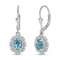 D'Joy Premium Camboidan Blue Zircon and Moissanite 3.25 ctw Crown Halo Earrings in Rhodium Over Sterling Silver - Sticky add to cart bar