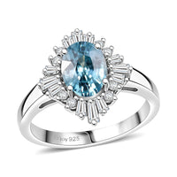 D'Joy Premium Cambodian Blue Zircon, Moissanite Ring in Rhodium Over Sterling Silver (Size 10.0) 2.60 ctw