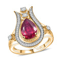 D'Joy Passport to Israel Niassa Ruby (FF), White Zircon Ring in 18K Vermeil YG Sterling Silver (Size 10.0) 3.50 ctw - Sticky add to cart bar
