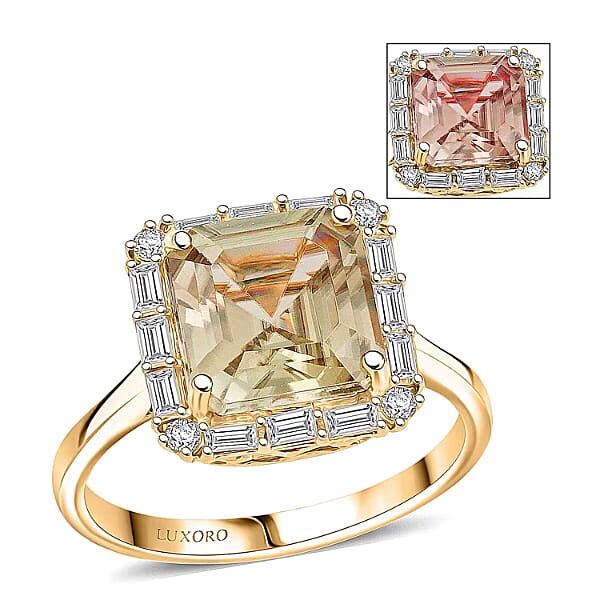 Certified & Appraised Luxoro Asscher Cut AAA Turkizite and G-H I2 Diamond 4.50 ctw Ring in 10K Yellow Gold (Size 10.0)