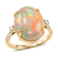 Luxoro 10K Yellow Gold AAA Ethiopian Welo Opal, Diamond (I2) Ring (Size 10.0) 7.40 ctw