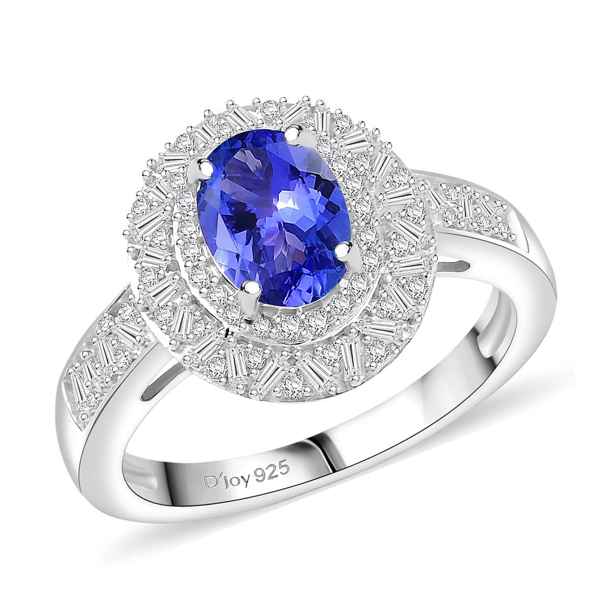 D'Joy Tanzanite, Diamond (0.50 cts) Ring in Rhodium Over Sterling Silver (Size 10.0) 1.70 ctw