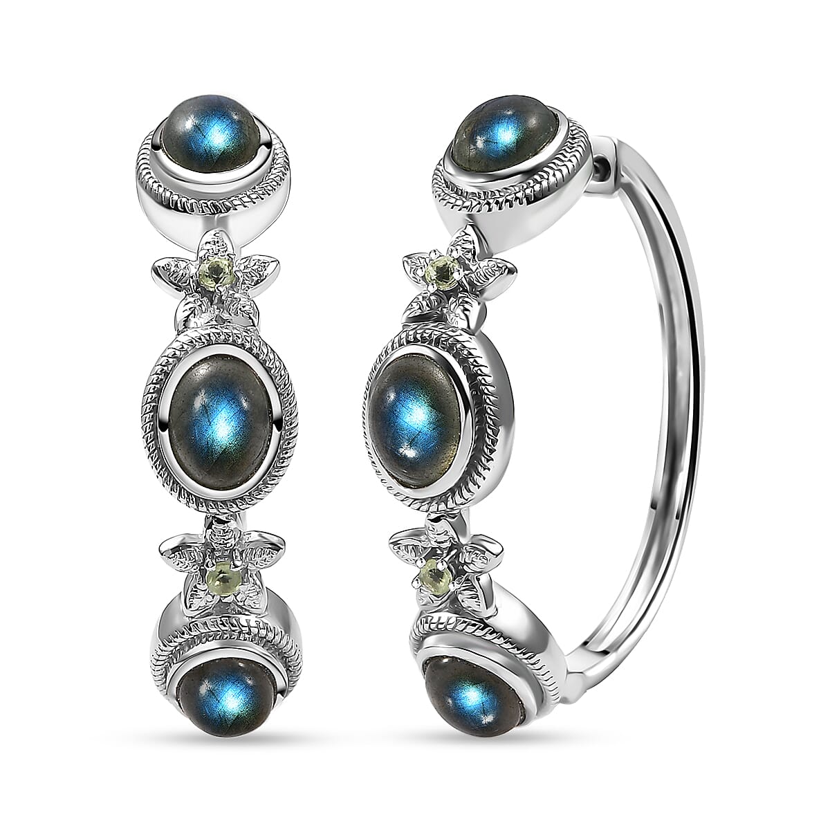 EverTrue Malagasy Labradorite, Peridot Bloomline Earrings in Platinum Bond 8.30 ctw