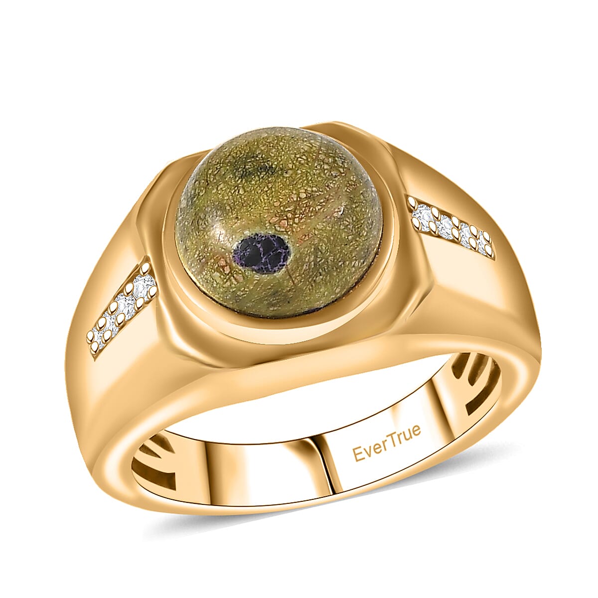 EverTrue Tasmanian Stichtite, White Zircon Men's Ring in 18K YG Plated (Size 10.0) 4.50 ctw