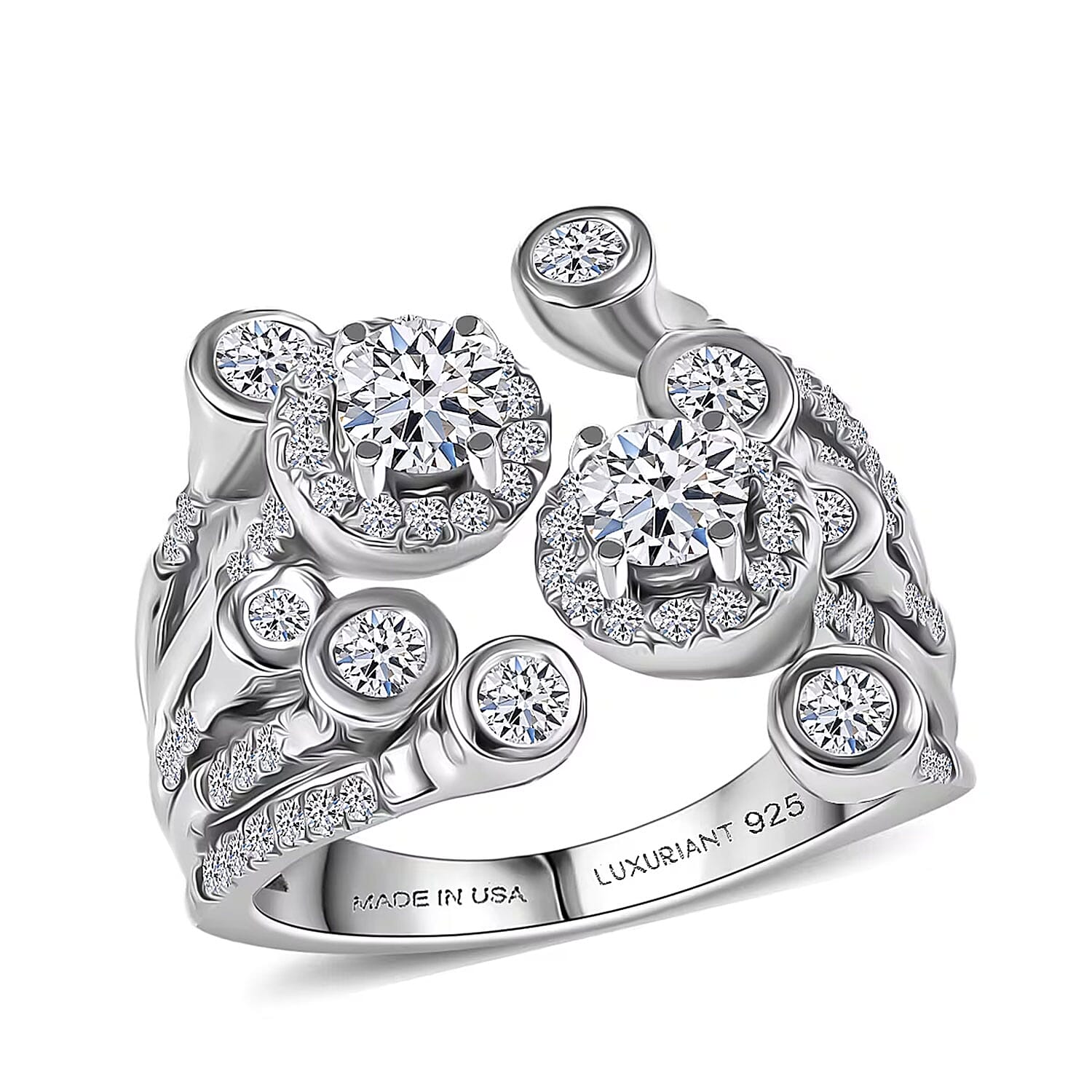 Luxuriant Lab Grown Diamond (G-H, SI) Bubbles Ring in Rhodium Over Sterling Silver (Size 10.0) 1.50 ctw