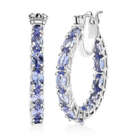 D'Joy Tanzanite Hoop Earrings in Rhodium Over Sterling Silver 5.70 ctw