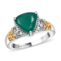 EverTrue Verde Onyx, White Zircon Ring in 18K YG Plated and Platinum Bond (Size 10.0) 2.25 ctw