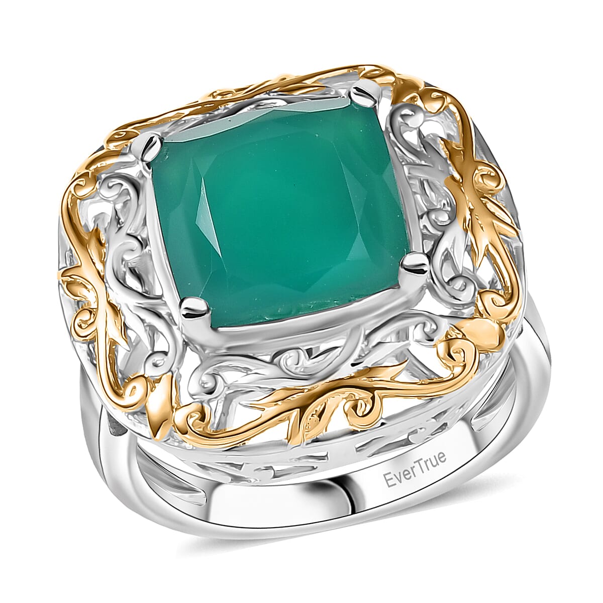 EverTrue Green Onyx Ring in 18K YG Plated and Platinum Bond (Size 10.0) 5.40 ctw
