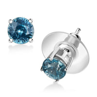D'Joy Blue Zircon  Solitaire Stud Push Post Earring in Rhodium OverSterling Silver 2.60 ctw