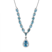 D'Joy Premium Cambodian Blue Zircon and Moissanite 4.50 ctw Dynasty Drip Necklace in Rhodium Over Sterling Silver 18 Inches