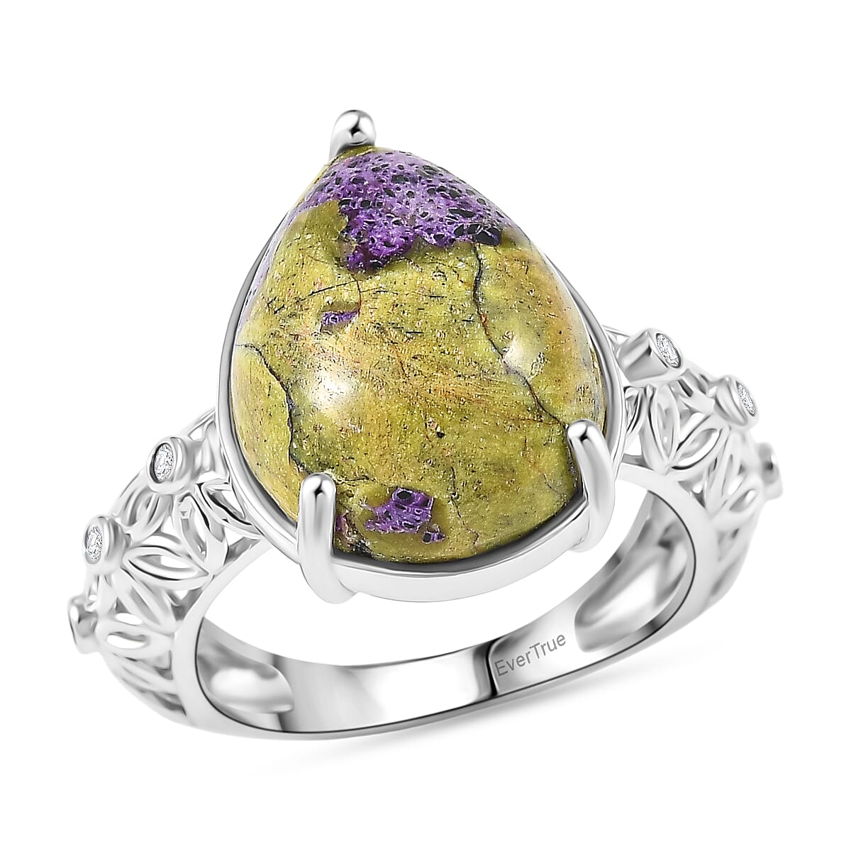 EverTrue Tasmanian Stichtite, White Zircon Ring in Platinum Bond (Size 10.0) 8.20 ctw