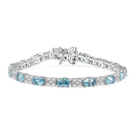 Epic Deal D'Joy Blue Zircon, Moissanite Bracelet in Rhodium Over Sterling Silver (6.50 In) 12.85 ctw