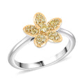 Luxuriant Lab Grown Yellow Diamond (IR) E-F VS 0.25 ctw Floral Ring in Rhodium Over Sterling Silver (Size 6.0) - Sticky add to cart bar