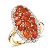D'Joy Crimson Fire Opal, Moissanite Ring in 18K Vermeil YG Over Sterling Silver (Size 6.0) 2.25 ctw