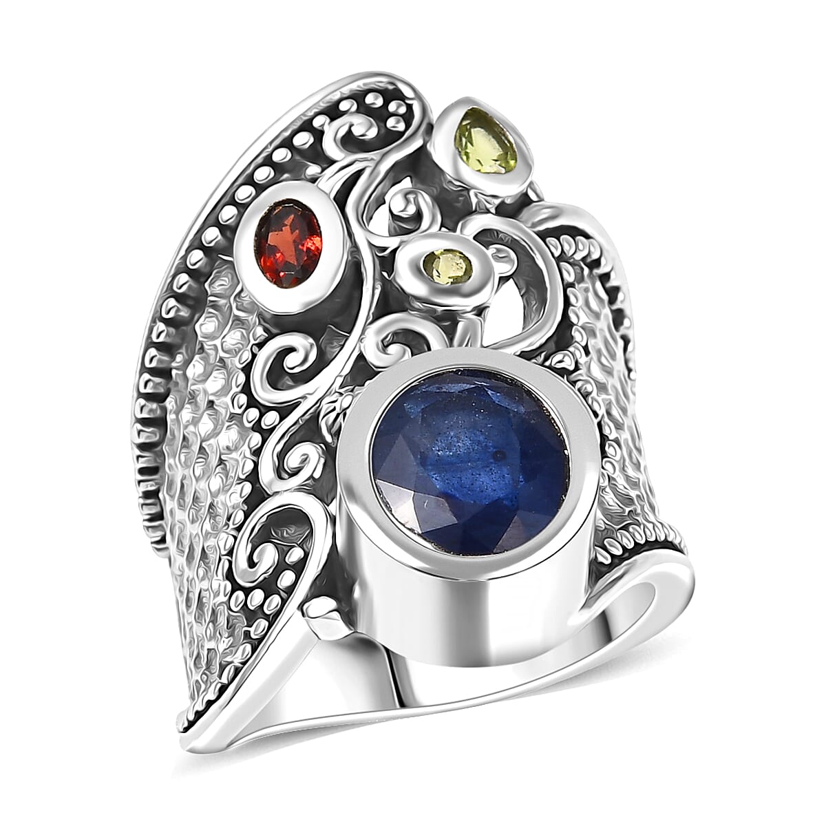 D'Joy Passport to Israel Artisan Crafted Masoala Sapphire (D), Multi Gemstone Ring in Sterling Silver (Size 10.0) 4.50 ctw