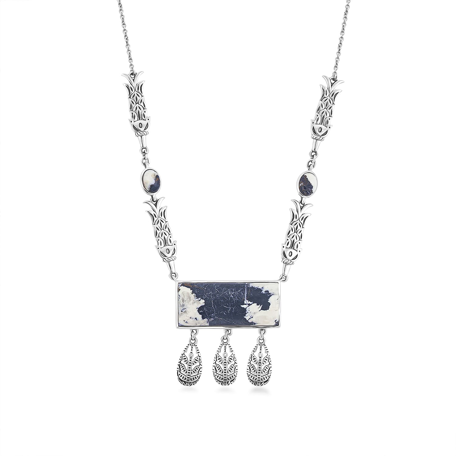 D'Joy Passport to Israel Artisan Crafted White Buffalo 27.50 ctw Necklace in Sterling Silver 18 Inches