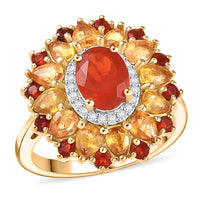 D'Joy Mexican Cherry Fire Opal, Multi Gemstone Ring in 18K Vermeil YG Over Sterling Silver (Size 10.0) 3.40 ctw
