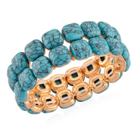 Blue Howlite 34.00 ctw Stretch 2 Row Bangle Bracelet in Goldtone (6.50-7.0In)
