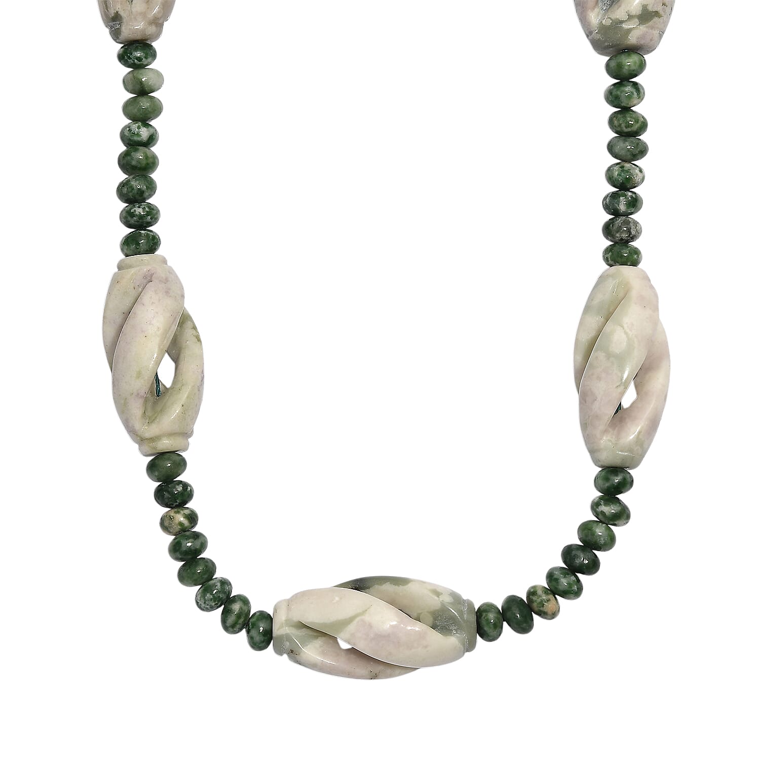 Sesame Jasper and Green Spot Agate 266.00 ctw Beaded Necklace in Platinum Over 20 Inches