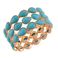 Blue Howlite 34.00 ctw Stretch 3 Row Bangle Bracelet in Goldtone (6.50-7.0In)