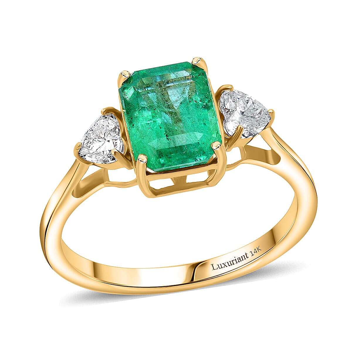 AAA Kagem Zambian Emerald and Luxuriant Lab Grown Diamond E-F VS 3.10 ctw Ring in 14K Yellow Gold (Size 6.0)