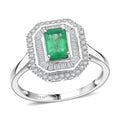 D'Joy Kagem Zambian Emerald and Diamond 1.35 ctw Ring in Rhodium Over Sterling Silver (Size 10.0) - Sticky add to cart bar