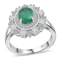 D'Joy Premium Kagem Zambian Emerald and Moissanite 2.00 ctw Ring in Rhodium Over Sterling Silver - Sticky add to cart bar