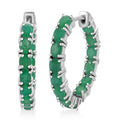 D'Joy Premium Kagem Zambian Emerald 4.20 ctw Hoop Earrings in Rhodium Over Sterling Silver - Sticky add to cart bar