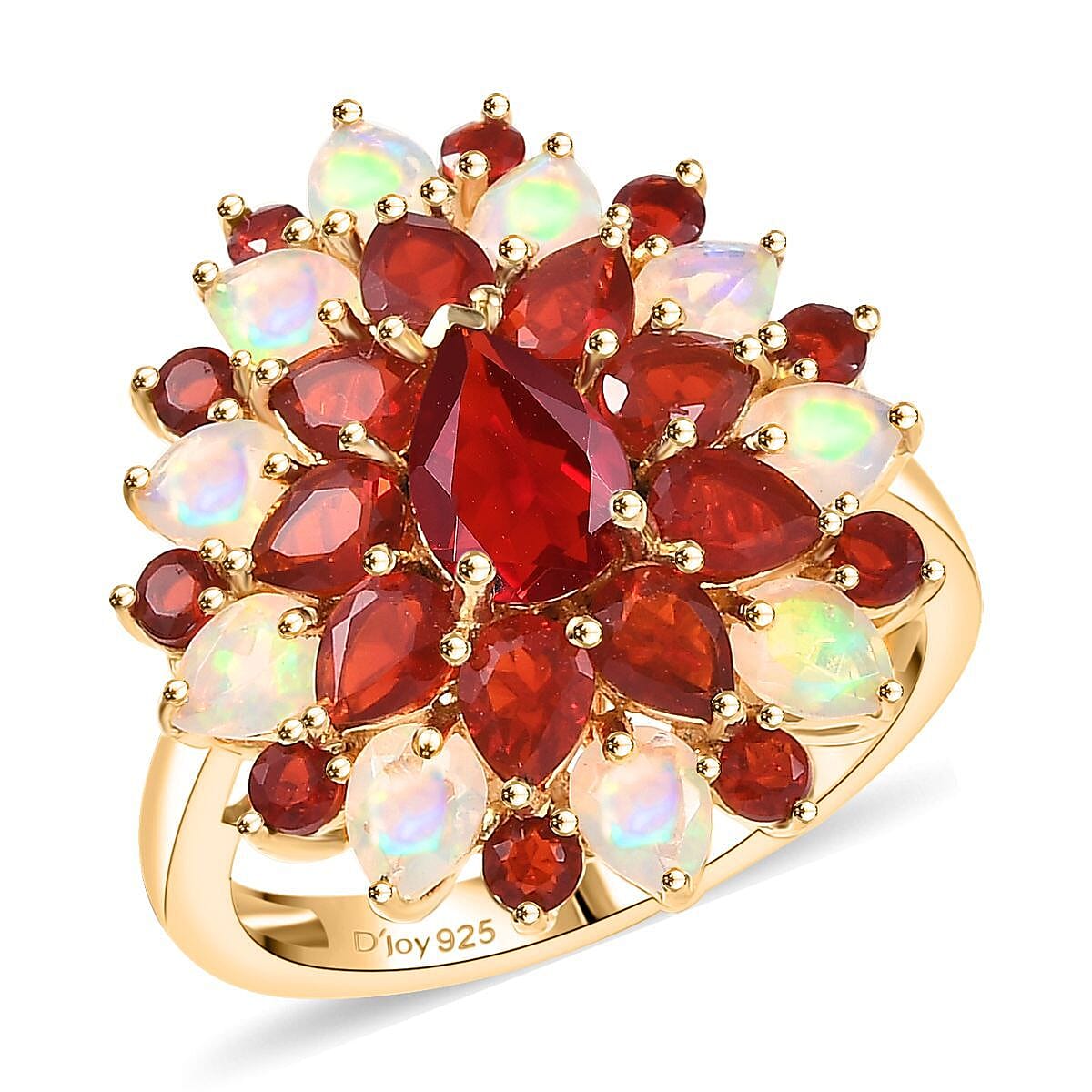 D'Joy Mexican Cherry Fire Opal, Ethiopian Welo Opal Ring in 18K Vermeil YG Over Sterling Silver (Size 6.0) 2.65 ctw