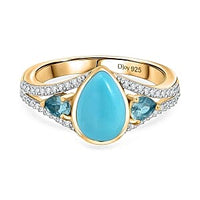 D''Joy Sleeping Beauty Turquoise, Multi Gemstone Ring in 18K Vermeil YG Over Sterling Silver (Size 9.0) 2.42 ctw