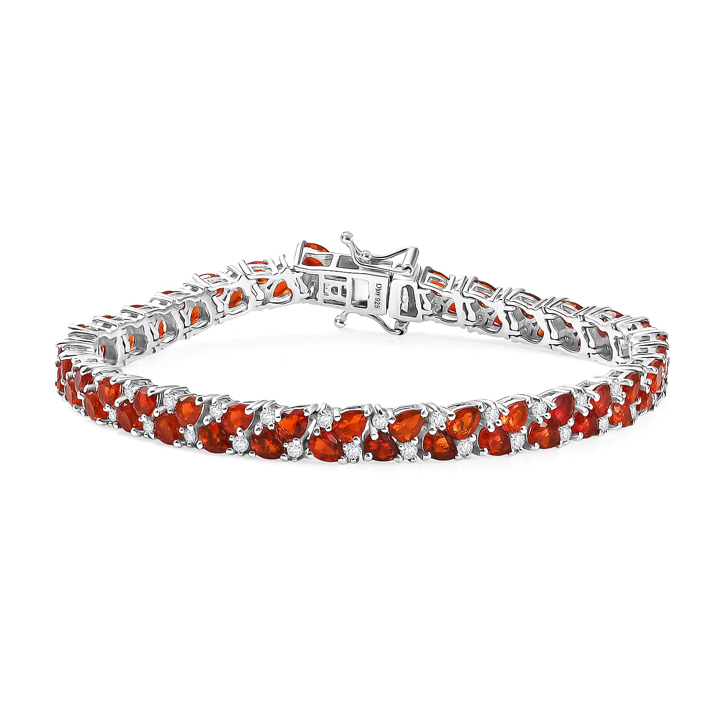 D'Joy Mexican Cherry Fire Opal, Moissanite Bracelet in Rhodium Over Sterling Silver (8.00 In) 8.65 ctw