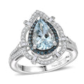 D'Joy Premium Mangoro Aquamarine, Blue Diamond (IR) and Diamond (0.45 cts) Ring in Rhodium Over Sterling Silver (Size 10.0) 2.00 ctw - Sticky add to cart bar
