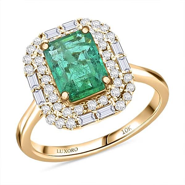 Certified & Appraised Luxoro AAA Kagem Zambian Emerald and I2 Diamond 2.20 ctw Ring in 10K Yellow Gold (Size 10.0)