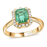 Certified & Appraised Luxoro AAA Kagem Zambian Emerald and I2 Diamond 1.70 ctw Ring in 10K Yellow Gold (Size 10.0)