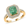 Certified & Appraised Luxoro AAA Kagem Zambian Emerald and I2 Diamond 2.02 ctw Ring in 10K Yellow Gold (Size 10.0) - Sticky add to cart bar