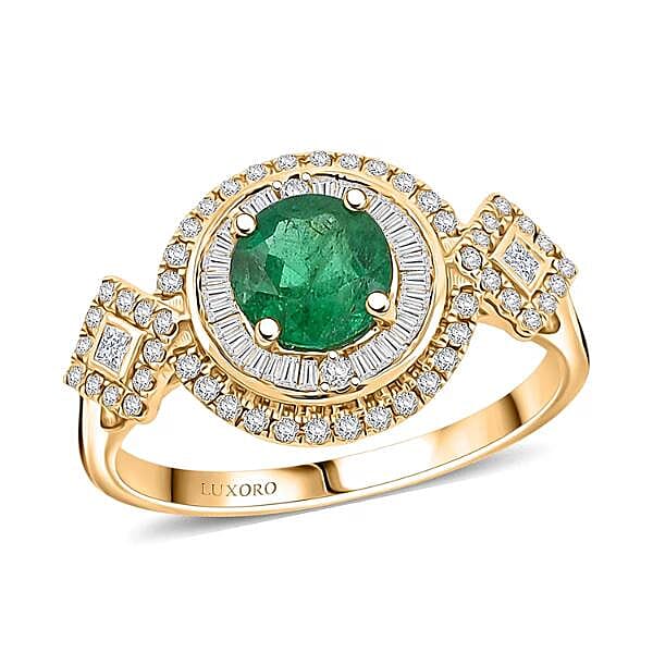 Certified & Appraised Luxoro AAA Kagem Zambian Emerald and I2 Diamond 2.00 ctw Ring in 10K Yellow Gold (Size 10.0) 4.20 Grams