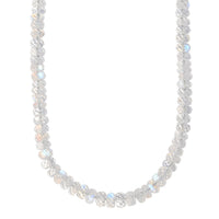 D'Joy Premium Rainbow Moonstone 88.00 ctw Beaded Necklace in Rhodium Over Sterling Silver 18 Inches