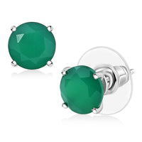 D'Joy Green Onyx Solitaire Stud Earrings in Rhodium Over Sterling Silver 3.60 ctw