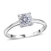 D'Joy Moissanite (Cush 6x6mm) Solitaire Ring in Platinum Over Sterling Silver (Size 10.0) 1.00 ctw
