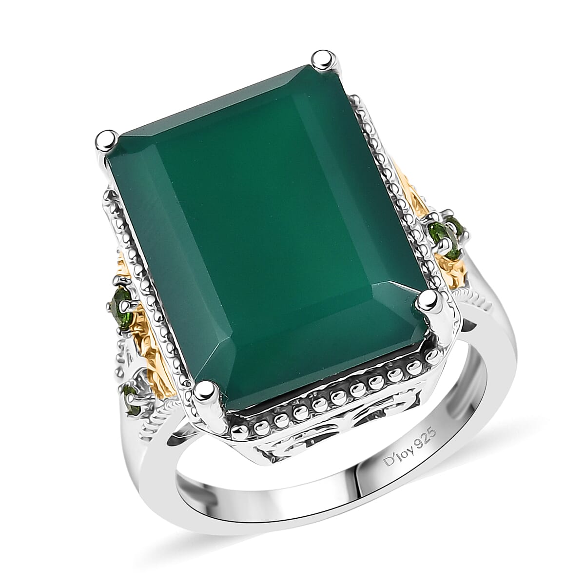 EverTrue Verde Onyx, Chrome Diopside Ring in 18K YG Plated and Platinum Bond (Size 10.0) 13.35 ctw