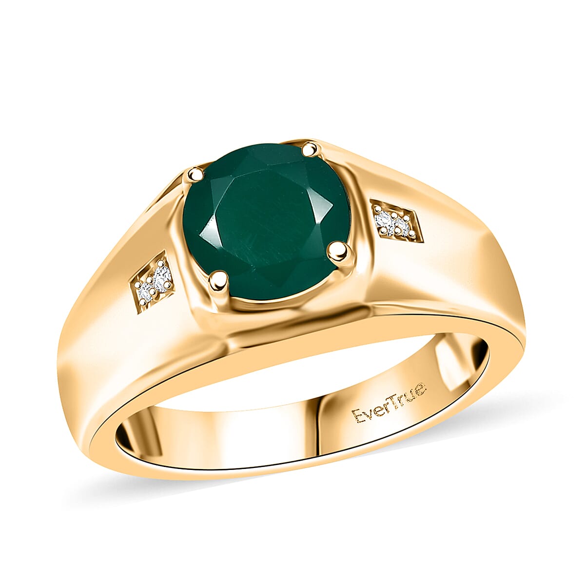 EverTrue Verde Onyx, White Zircon Ring in 18K YG Plated (Size 10.0) 1.80 ctw
