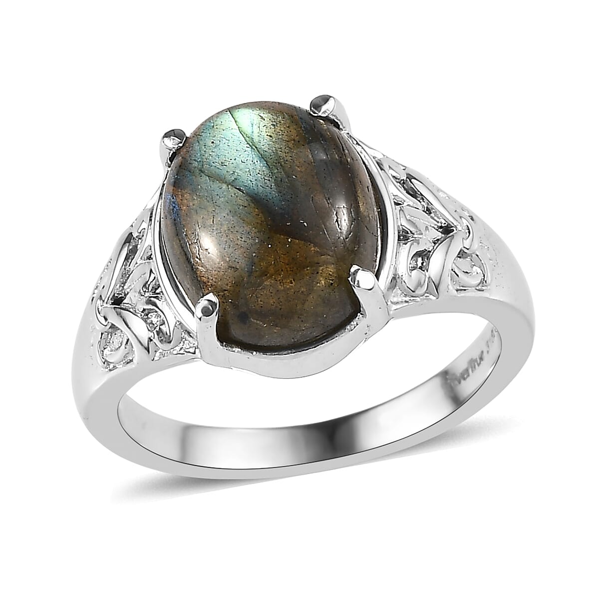 EverTrue Malagasy Labradorite Solitaire Ring in Stainless Steel (Size 11.0) 5.50 ctw