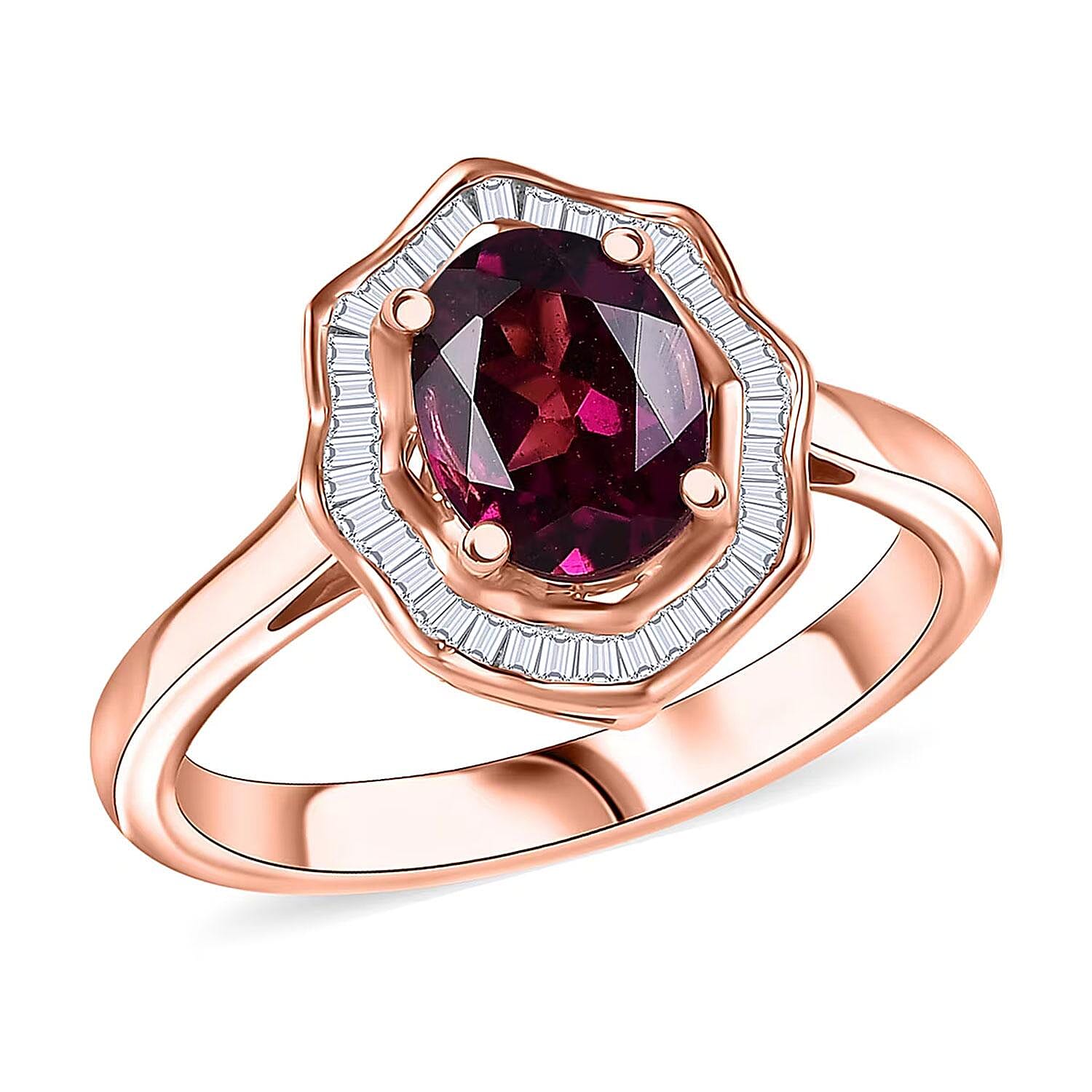GP Radiant Ember Garnet, Diamond Ring in 18K Vermeil RG Over Sterling Silver (Size 10.0) 1.70 ctw