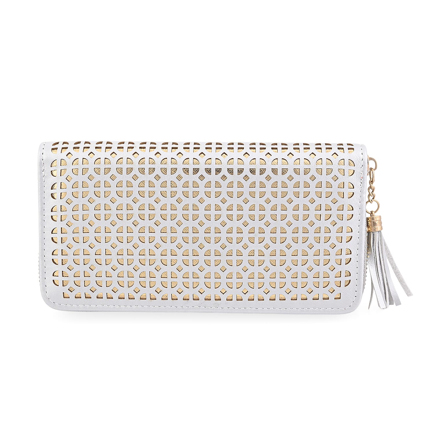 Las Vegas Closeout Deal BY:KY Gray Geometric Pattern Faux Leather Zipper Wallet