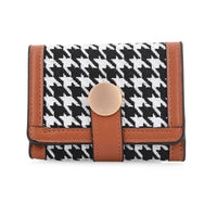 Houndstooth Pattern Faux Leather Wallet with Golden Button